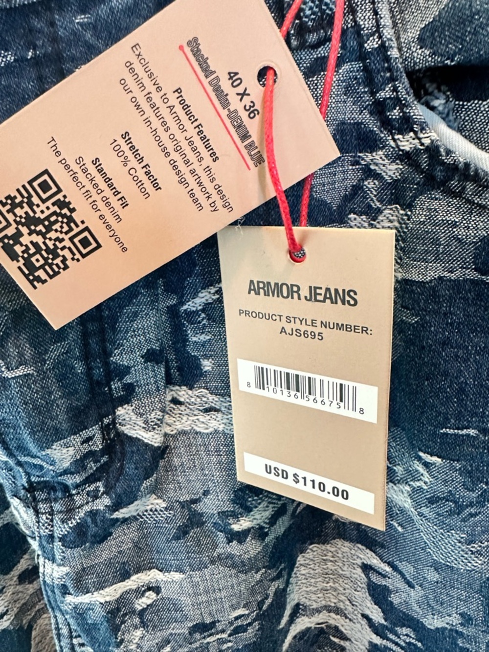 Armor Jeans AJS695 Blue Cargo Jacquard Stacked Denim Jeans Size 40x36 - Picture 6 of 14